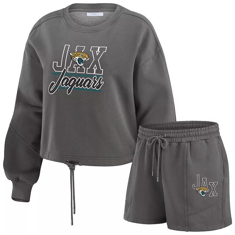 Womens WEAR by Erin Andrews Jacksonville Jaguars Washed Fleece Long Sleeve T-Shirt & Shorts Lounge Set Product Image