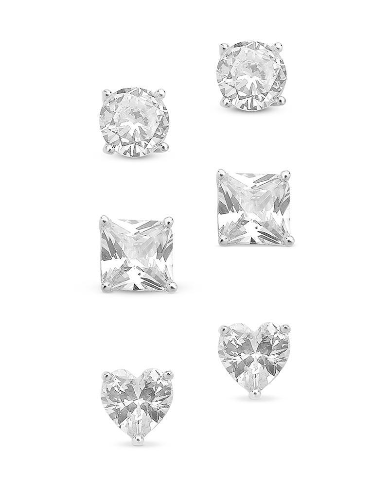 Womens Statement Cubic Zirconia Stud Earrings Set, Pack of 3 Product Image