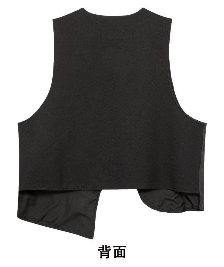 V-Neck Plain Asymmetrical Panel Button Vest Product Image