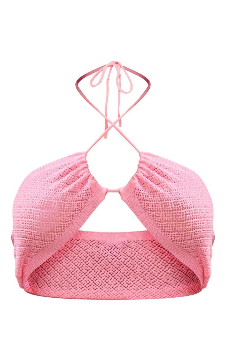 Pink Crontrast Stitch Front Tie Knit Bralet Product Image