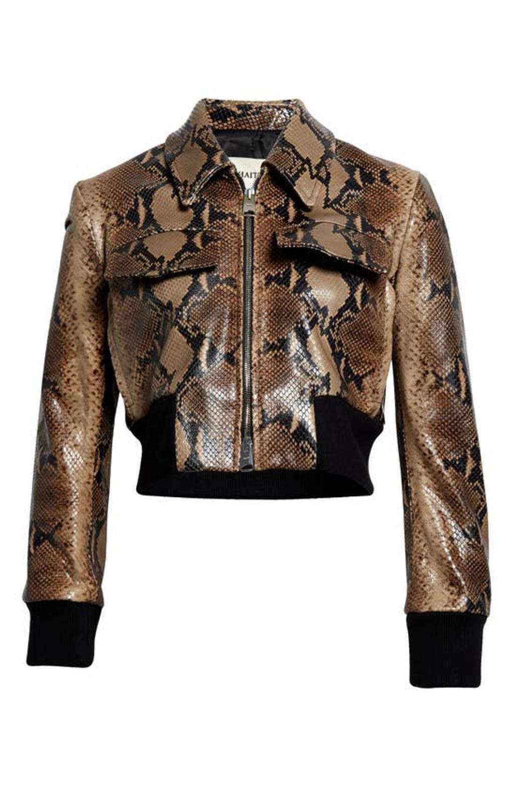 Hector Cropped Snake Print Leather Jacket In Brown Product Image