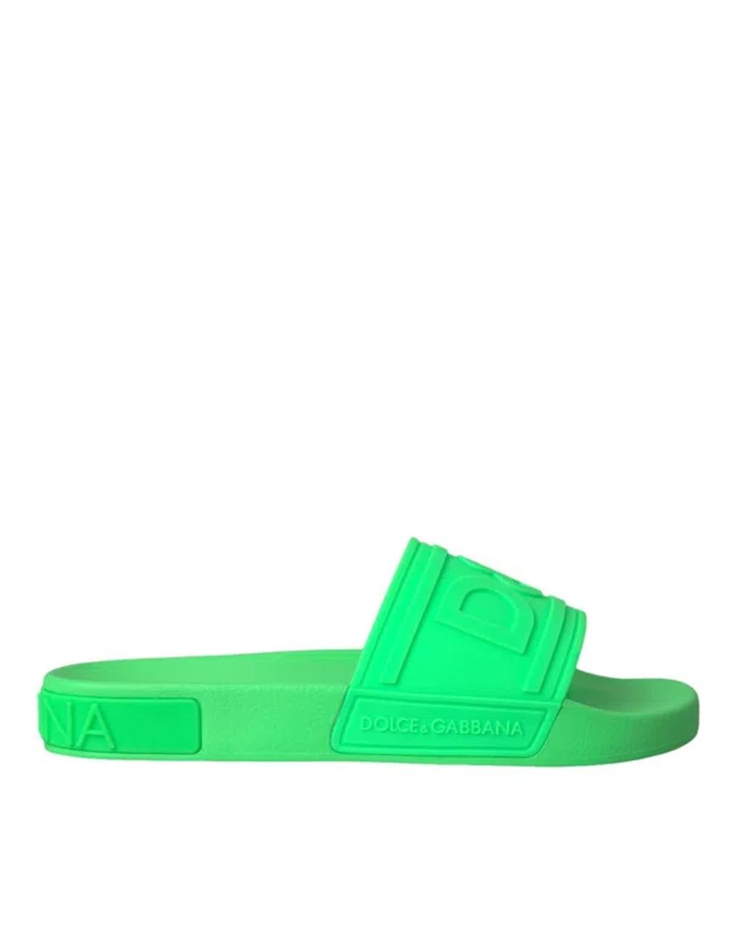 Green Leather Slides Sandals Beachwear Men's Shoes Product Image