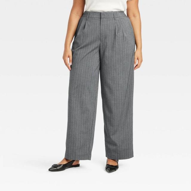 Womens High-Rise Pleat Front Straight Trousers - A New Day Charcoal Pinstripe 24 Product Image