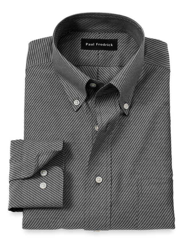 Non-Iron Cotton Diagonal Stripe Dress Shirt - Black Product Image