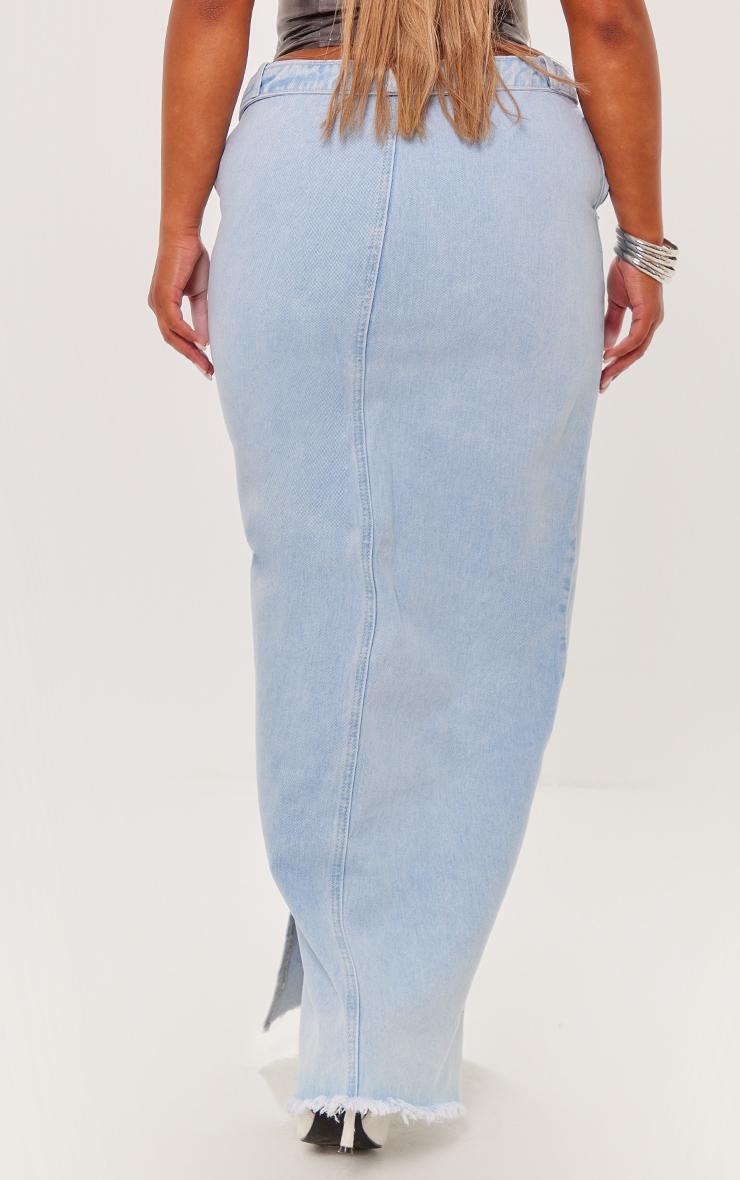 Shape Light Blue Wash Denim Fold Over Low Waisted Maxi Skirt Product Image