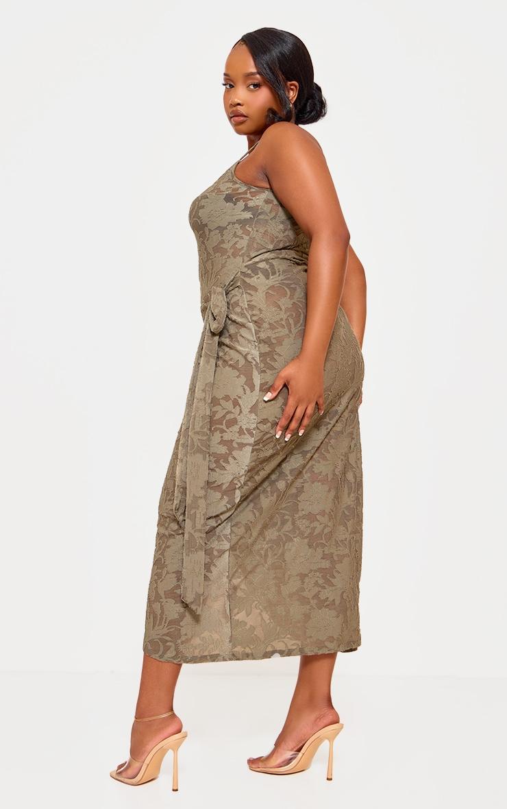 Plus Khaki Floral Tie Side Midi Dress Product Image