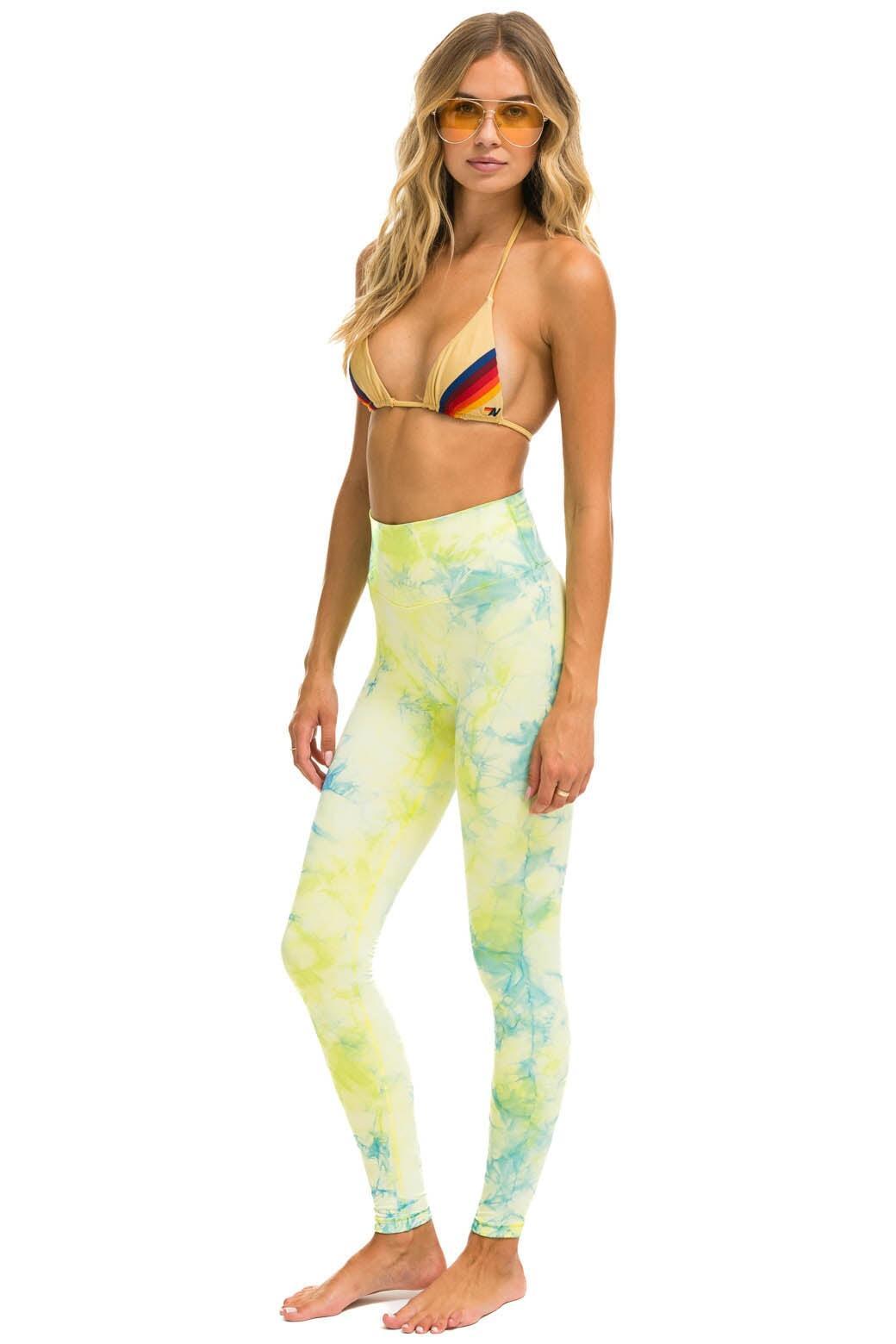 HAND DYED FULL LENGTH HI-RISE LEGGINGS - TIE DYE NEON YELLOW Female Product Image