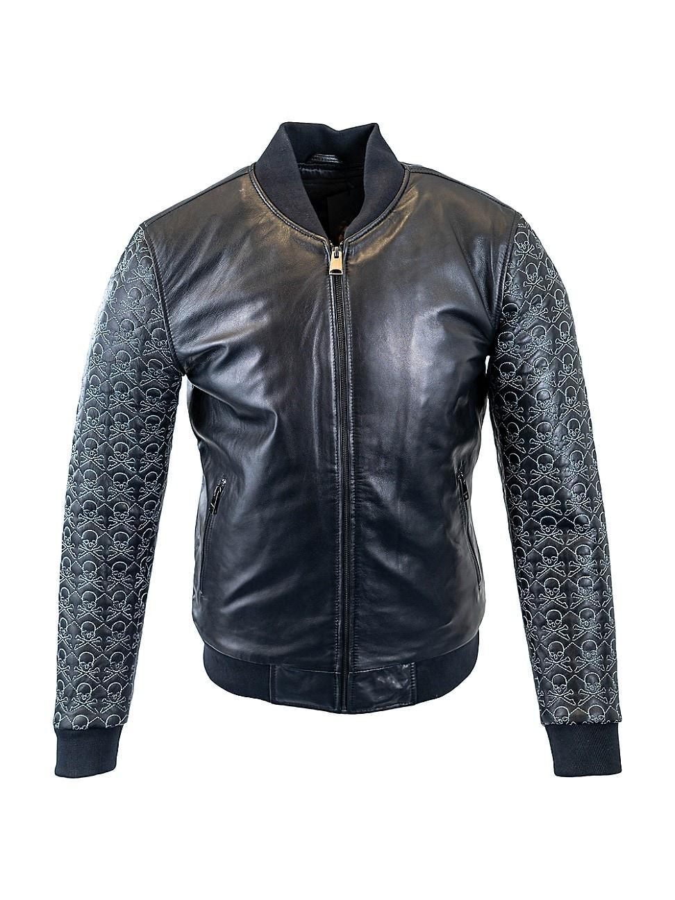 Mens Leather Sleeve Mini Skull Jacket Product Image