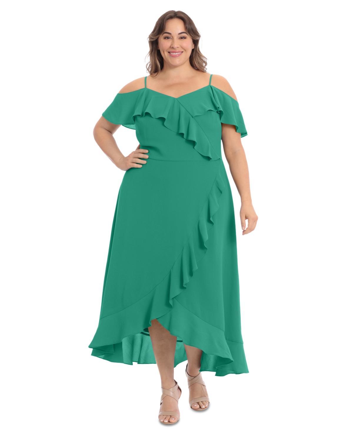 Plus Size London Times Cold Shoulder Ruffle Faux Wrap Dress, Womens Product Image