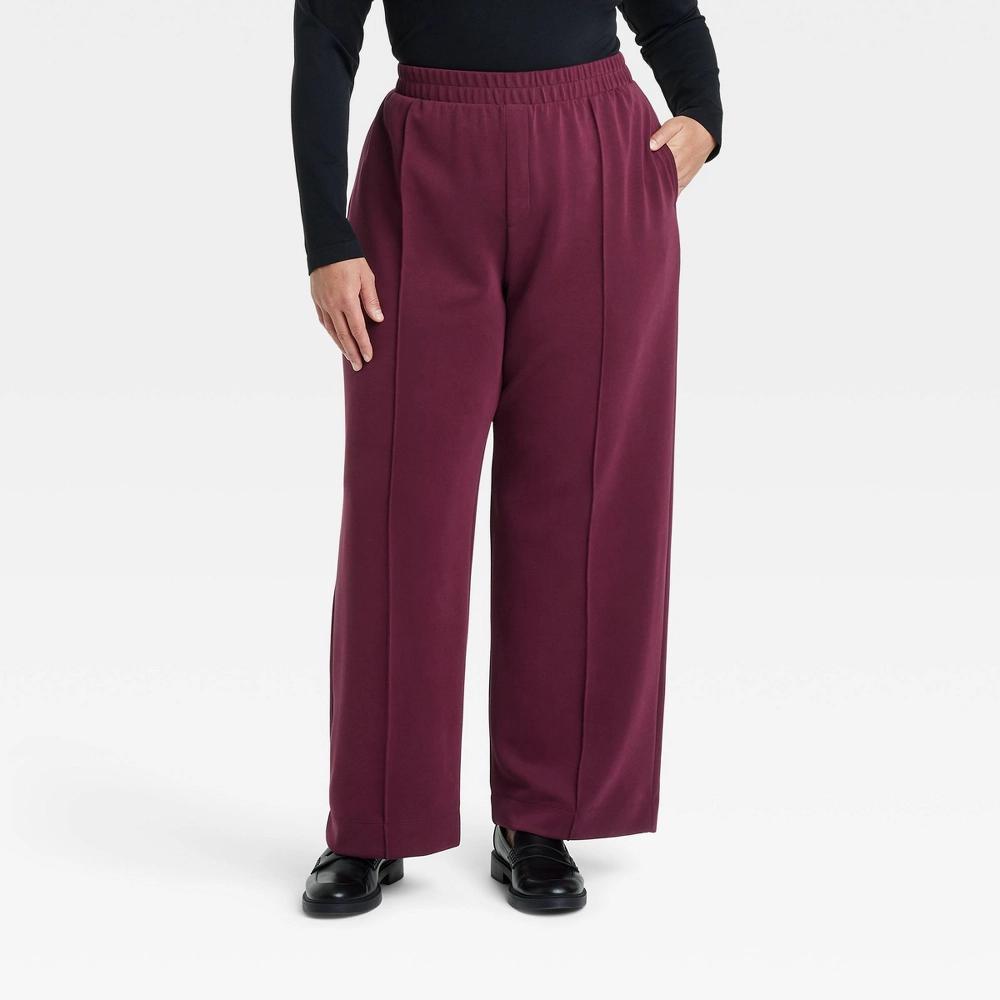 Womens High-Rise Straight Leg Pull-On Pants - A New Day Burgundy XXL Product Image