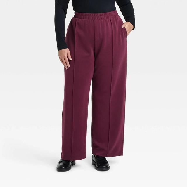 Womens High-Rise Straight Leg Pull-On Pants - A New Day Burgundy 1X Product Image