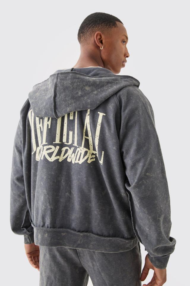 Oversized Boxy Reverse Loopback Printed Zip Through Hoodie | boohooMAN USA Product Image