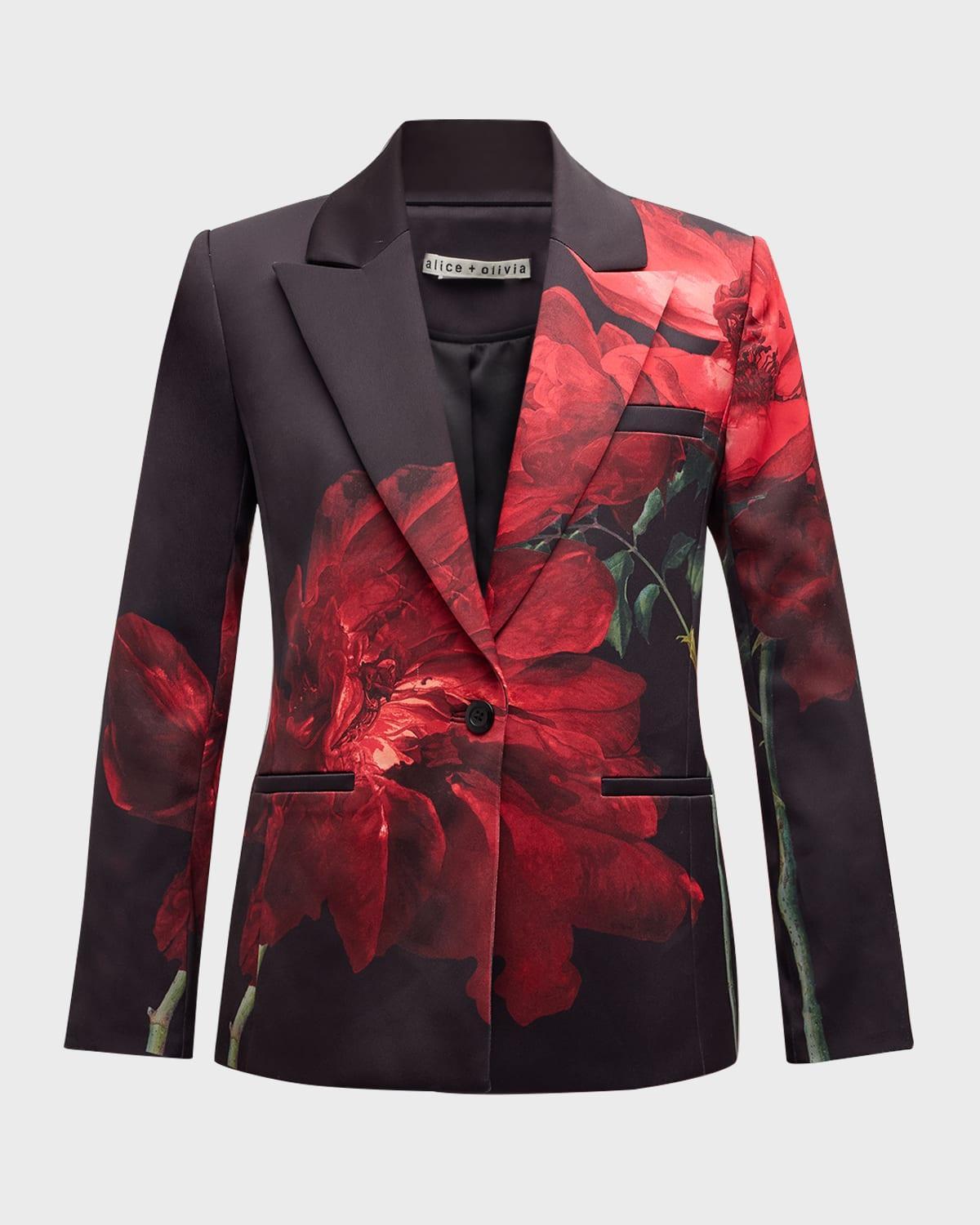 ALICE AND OLIVIA Silas Single Breasted Blazer In Peony Petals Bright Ruby Product Image