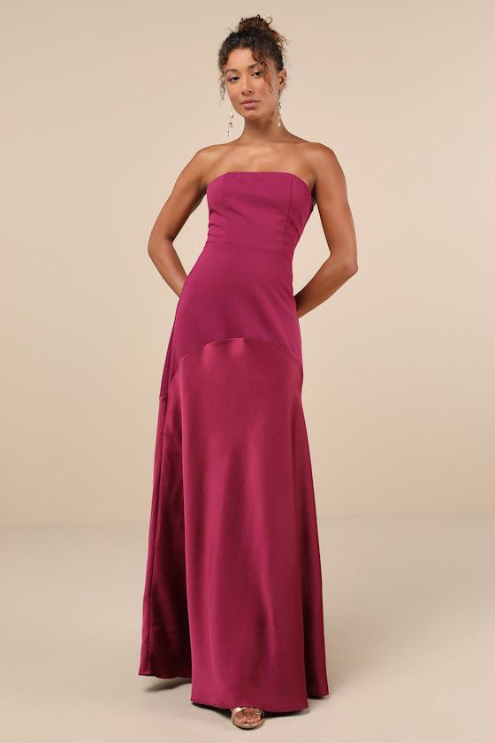 Compelling Style Plum Purple Strapless A-Line Maxi Dress Product Image