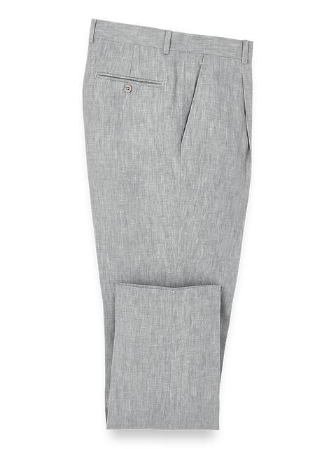 Linen Chambray Twill Single Pleat Pants - Grey Product Image