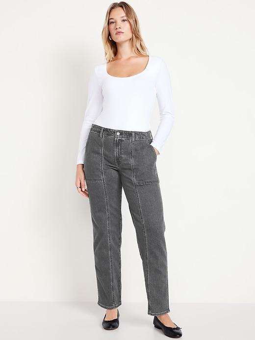 Mid-Rise Boyfriend Loose Utility Jeans Product Image