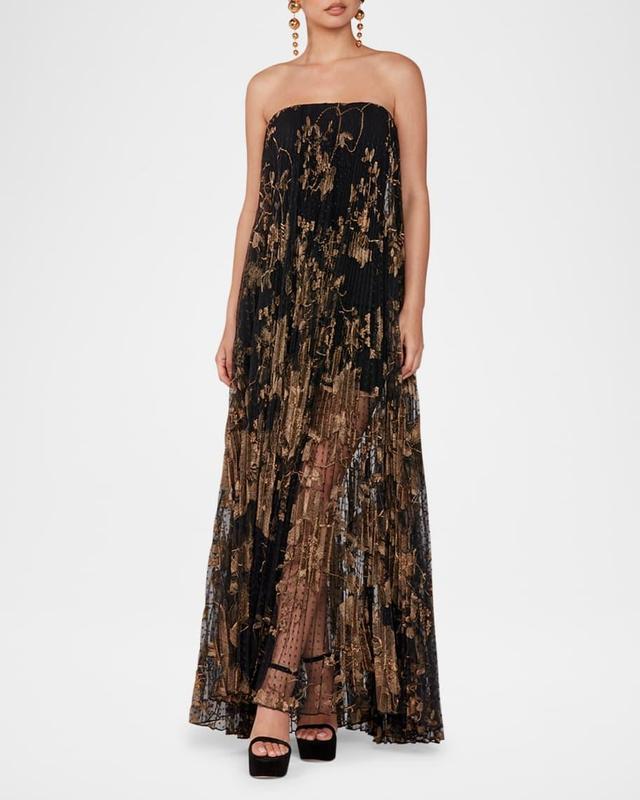 Delphine Strapless Pleated Lace Gown Product Image