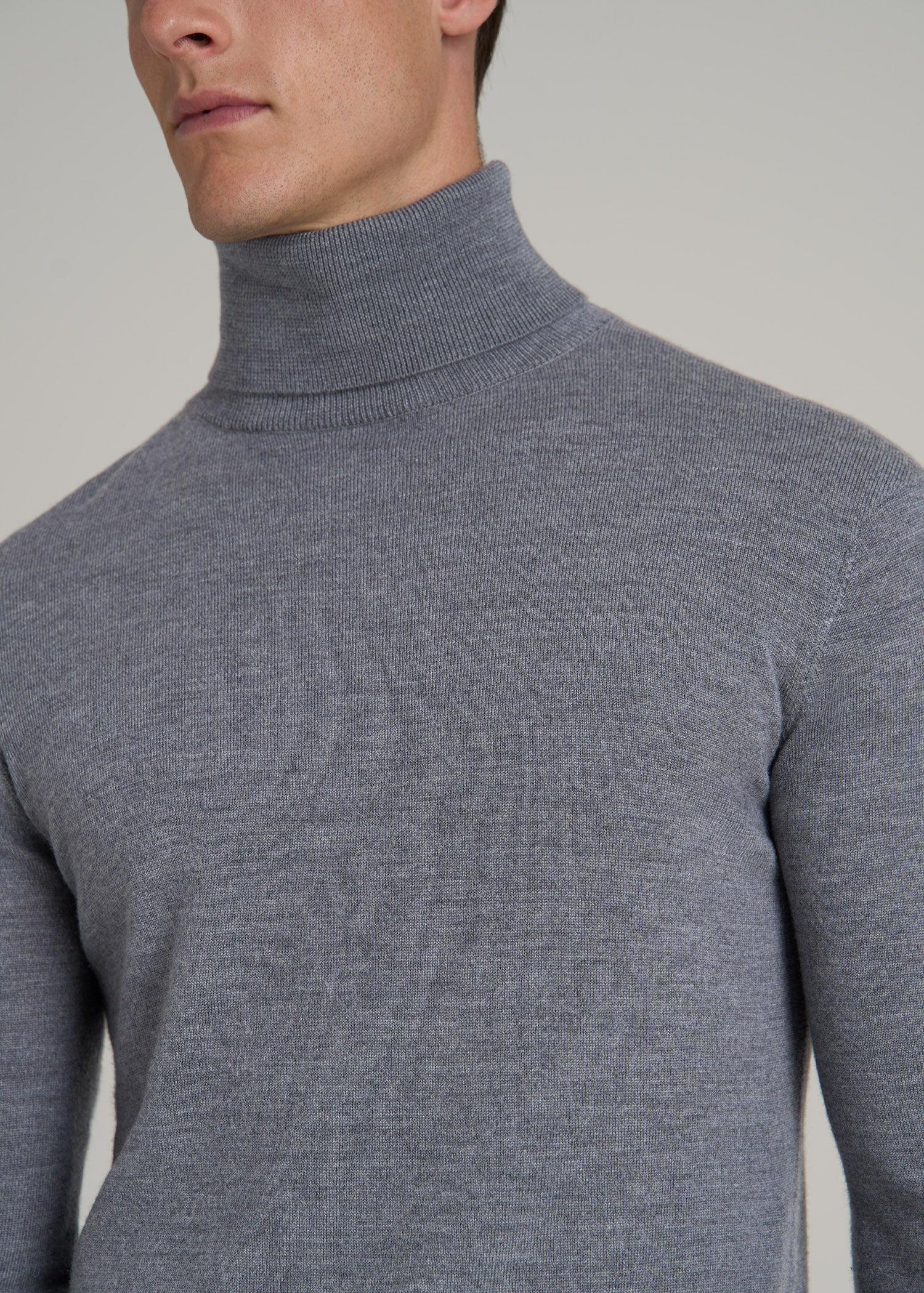 Merino Wool Turtleneck Sweater for Tall Men in Grey Mix Male Product Image