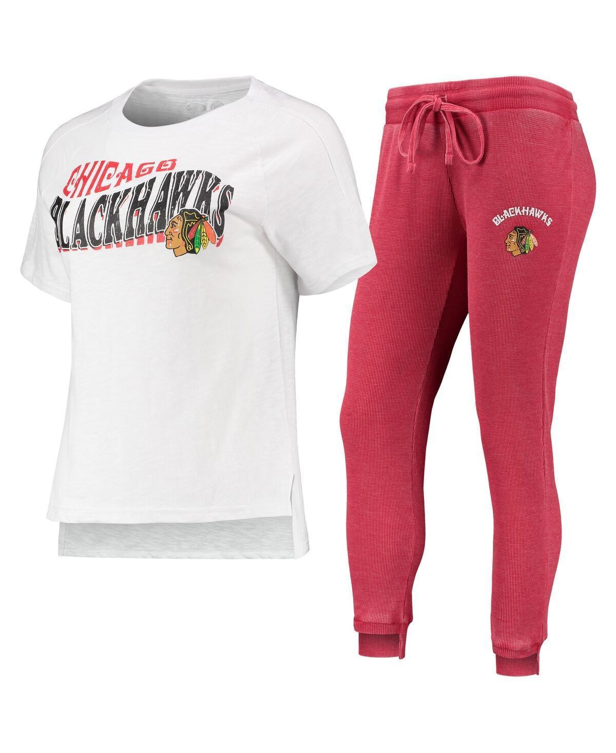 Womens Concepts Sport /White Chicago Blackhawks Resurgence Slub Burnout Raglan T-Shirt & Joggers Sleep Set Product Image