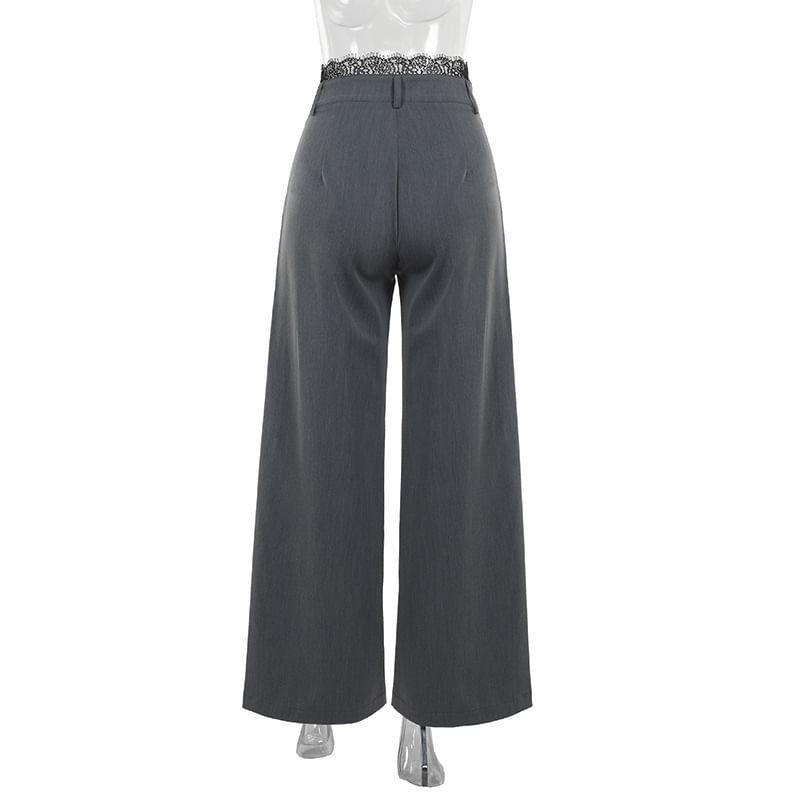 High Rise Plain Wide Leg Dress Pants Product Image