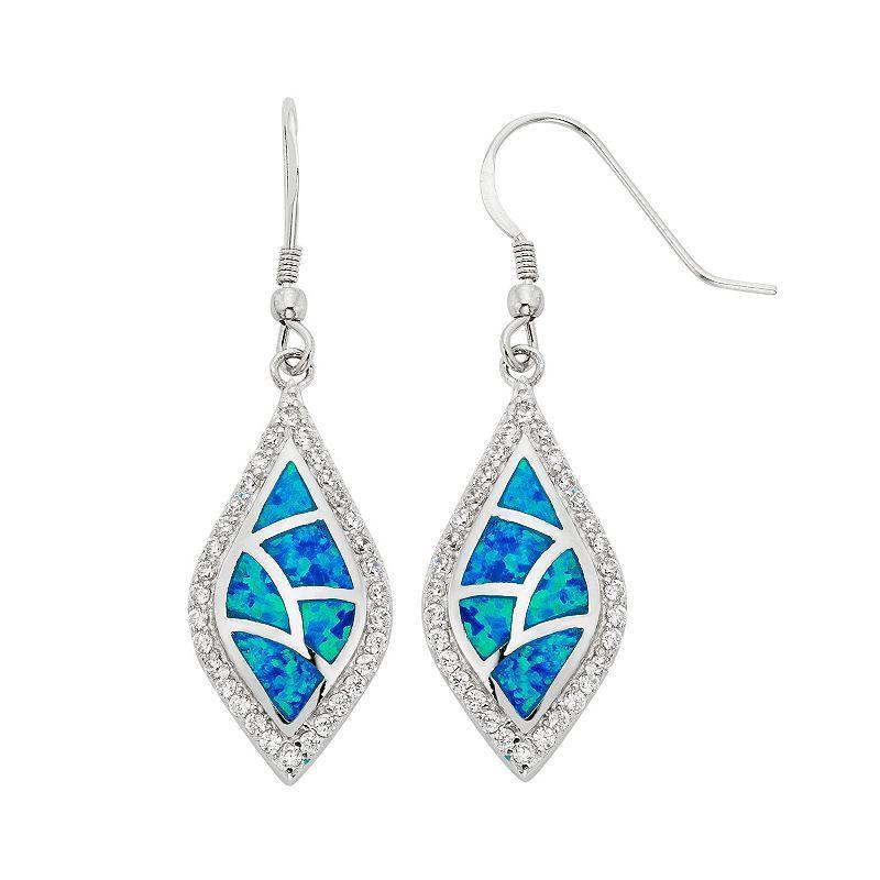 Lab-Created Blue Opal & Cubic Zirconia Sterling Silver Drop Earrings, Womens Product Image