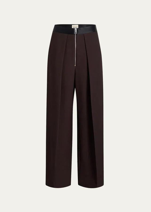 KHAITE Marine Pleated Wide-leg Pants With Zipper Front In Black Product Image