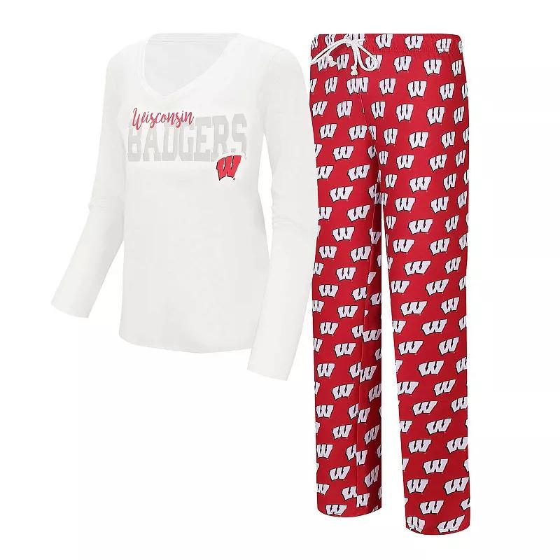 Womens Concepts Sport /Red Wisconsin Badgers Long Sleeve V-Neck T-Shirt & Gauge Pants Sleep Set Product Image