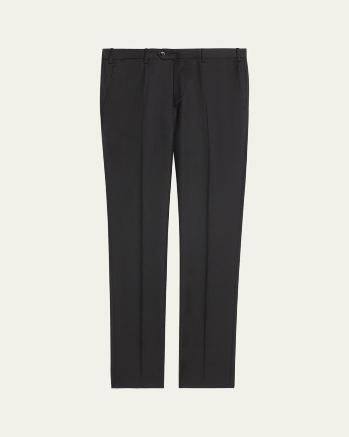 Mens Flat-Front Wool Trousers Product Image