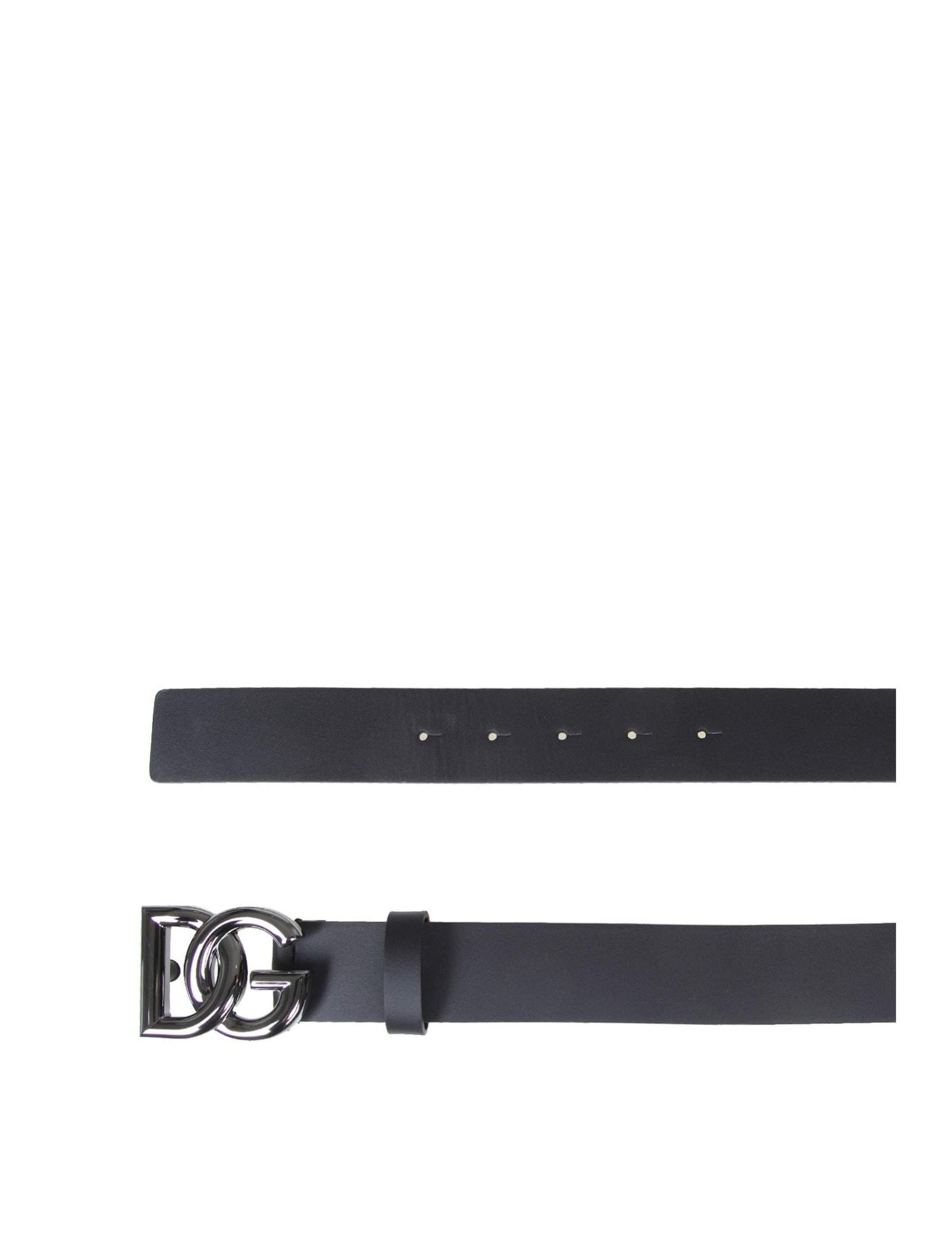 Calfskin Belt With Metal Dg Logo In Black Product Image