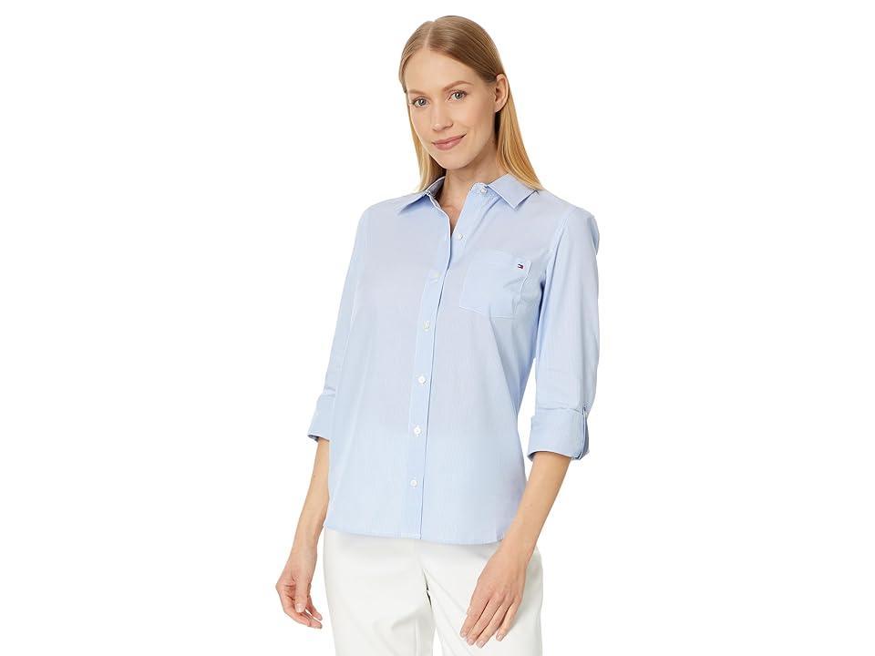 Tommy Hilfiger Cornell Stripe Roll Tab (Cornflower /White 1) Women's Clothing product image