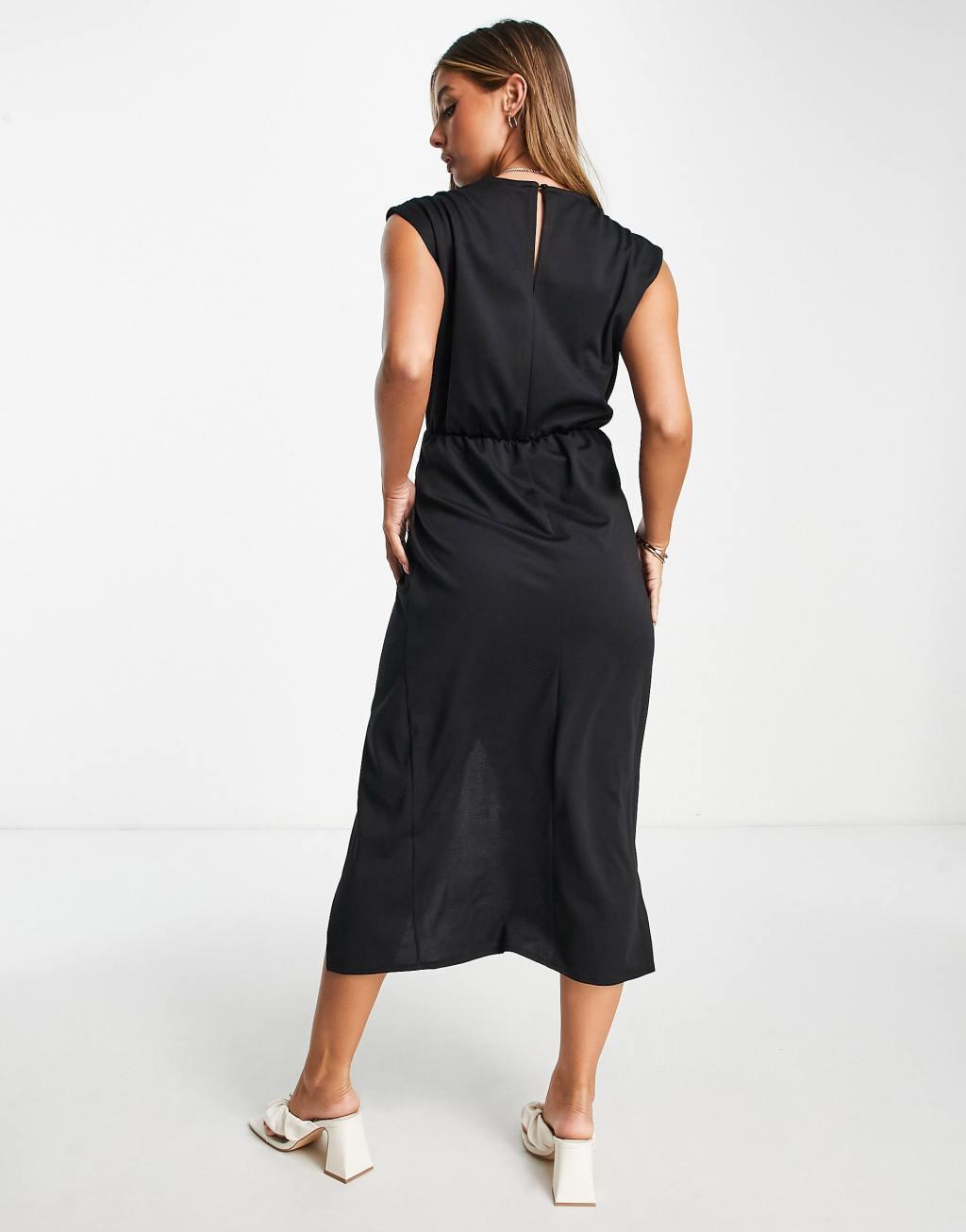 ASOS DESIGN ponte sleeveless tuck detail midi dress in black Product Image