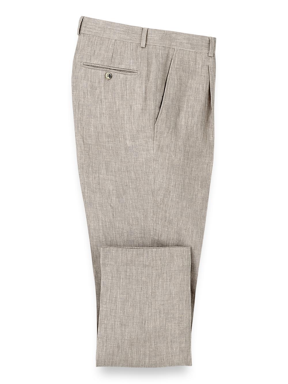 Linen Chambray Twill Single Pleat Pants - Grey Product Image