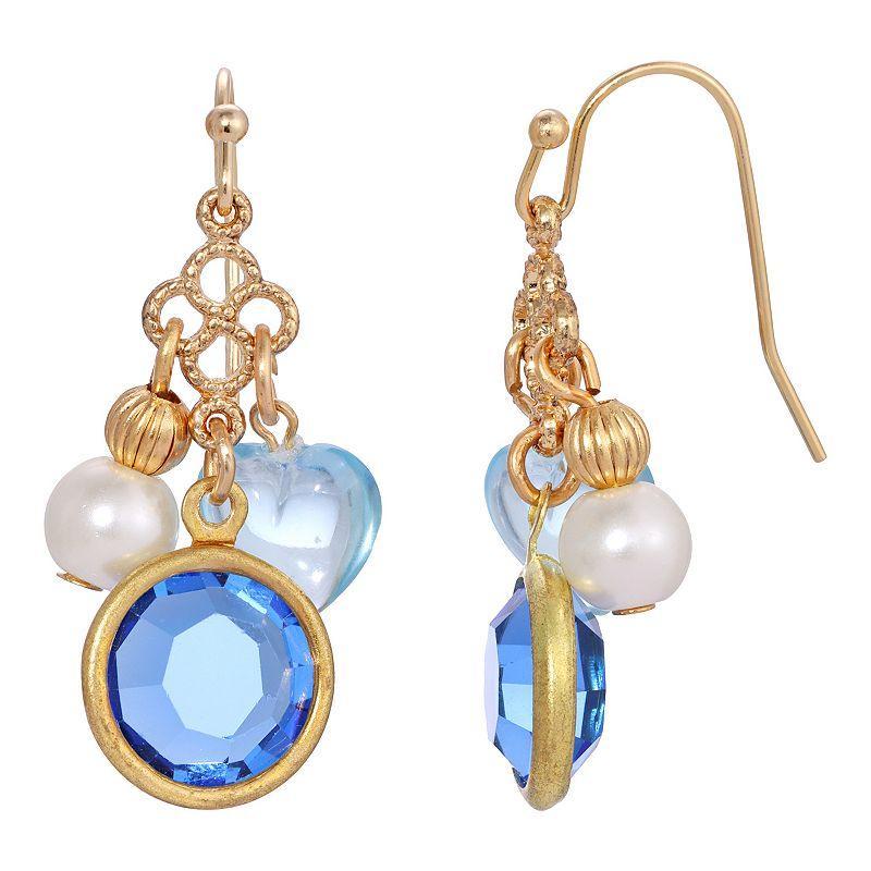 1928 Channel Heart Charm Drop Earrings, Womens, Blue Product Image