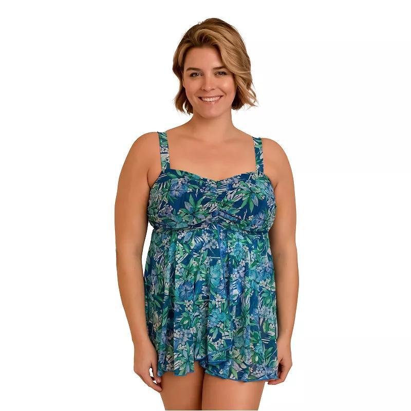 Plus Size Fit 4 U Mesh Bandeau Flyaway Swim Dress, Womens Product Image