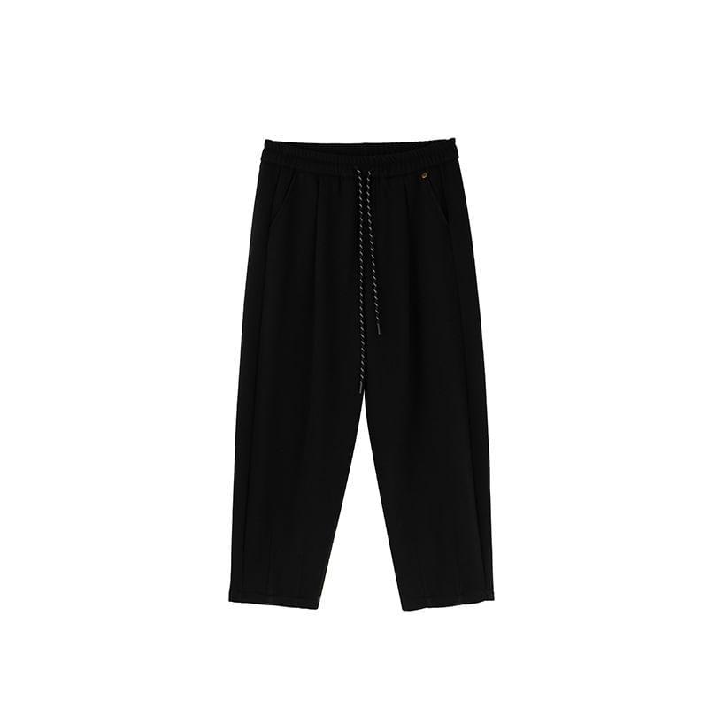 Drawstring Waist Plain Cropped Loose Fit Pants Product Image