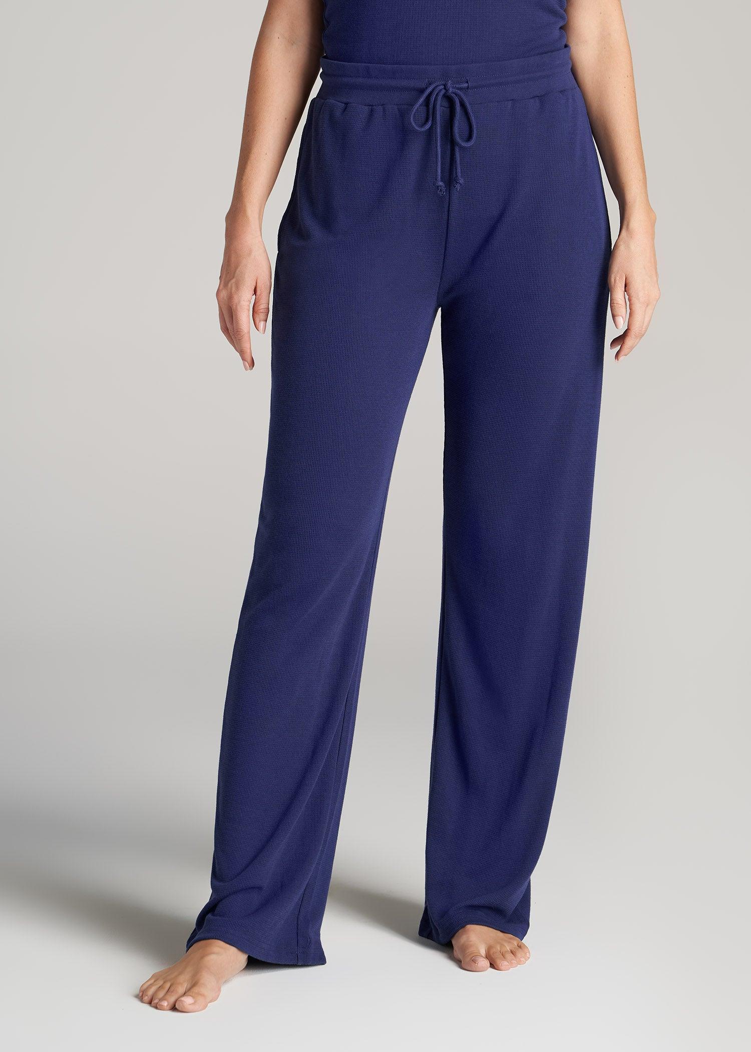 Open-Bottom Waffle Lounge Pants for Tall Women in Midnight Blue Female Product Image