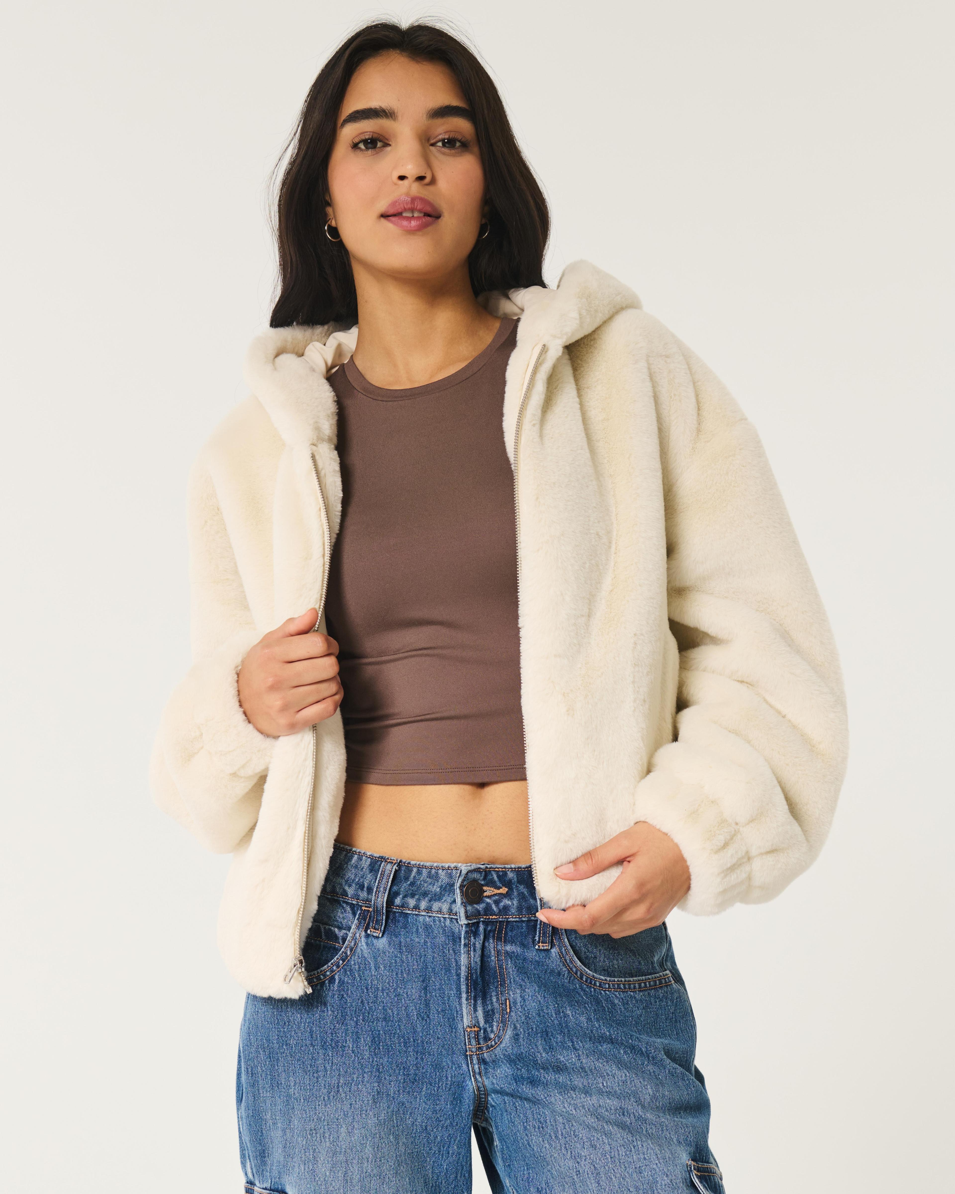 Cozy Faux Fur Zip-Up Hoodie Product Image