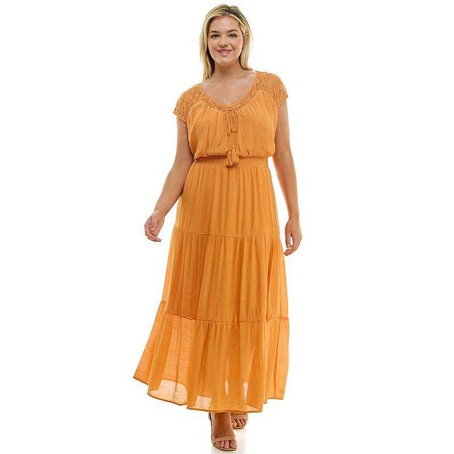 Plus Size Luxology Crochet Shoulder Gauze Maxi Dress, Womens Product Image