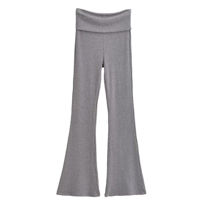 Elastic Waist Ribbed Knit Bootcut Pants Product Image