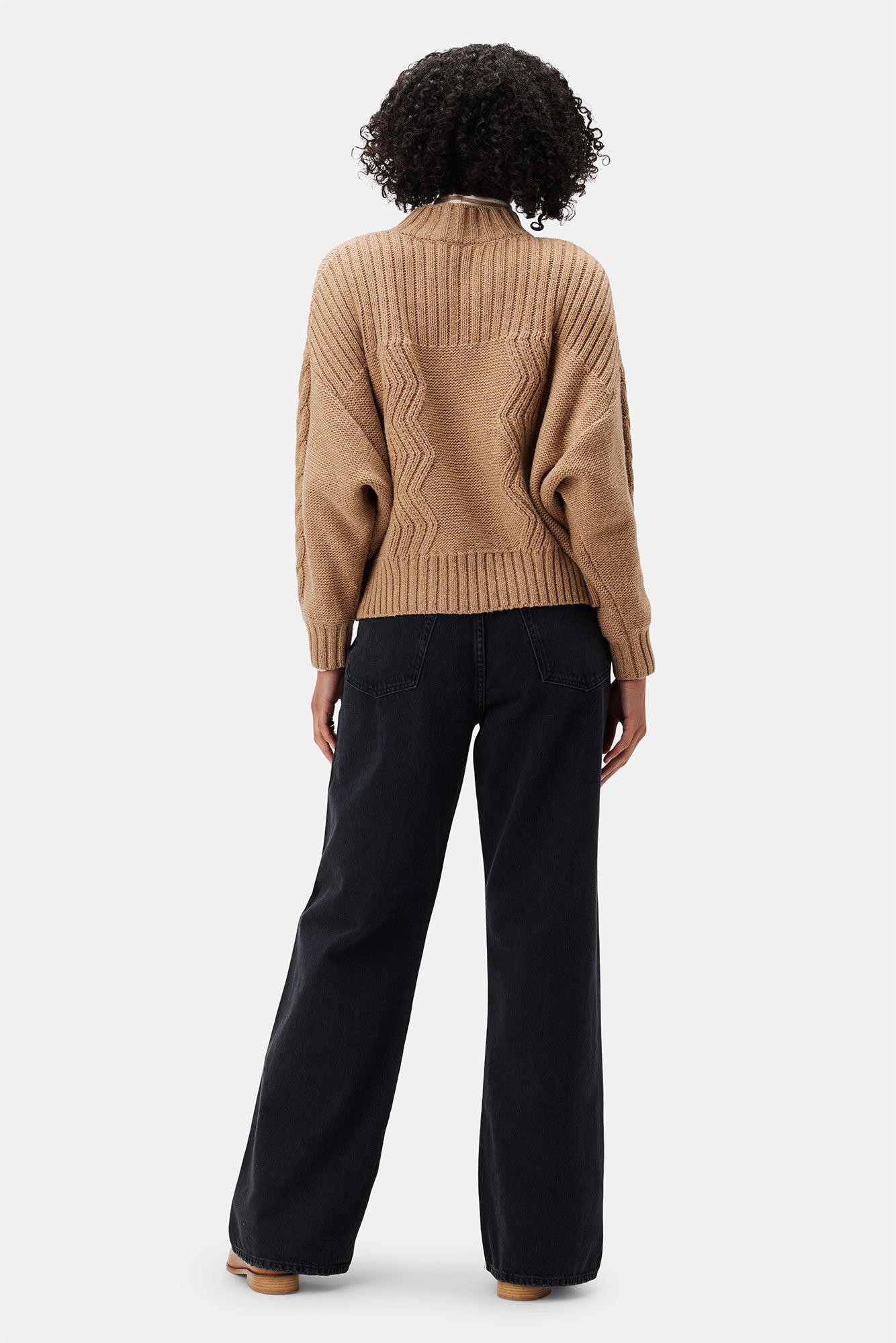 Cameryn Cable Knit Wool Sweater - Camel - ReAmour Product Image