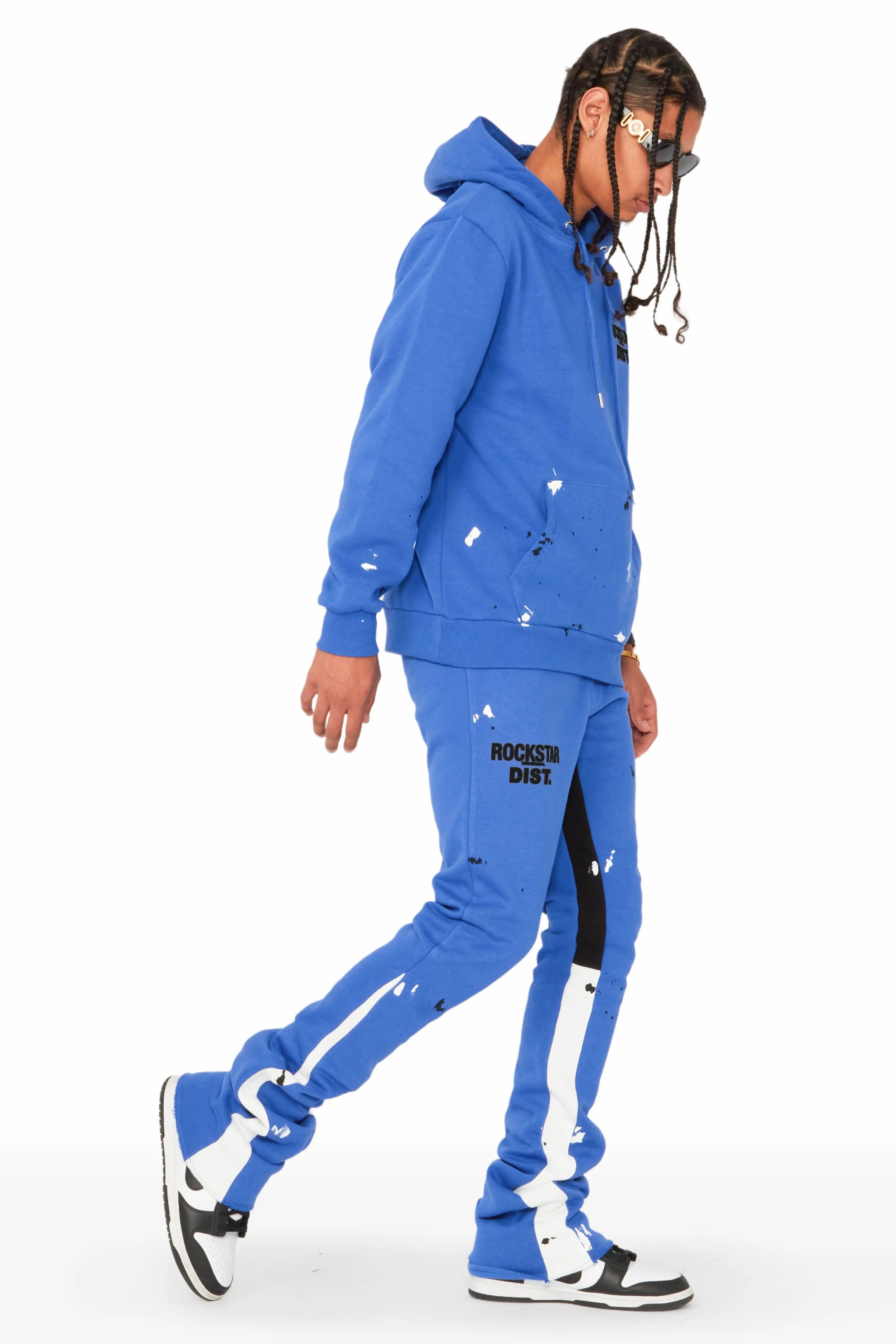 Jaco Royal Blue Hoodie Stacked Flare Pant Track Set Male Product Image