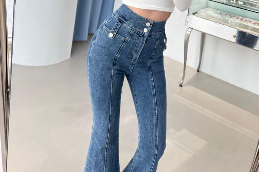 High Waist Slit Flared Jeans Product Image