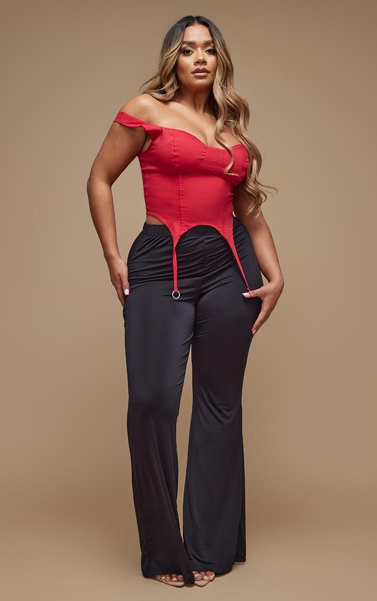 Shape Red Stretch Woven Suspender Detail Corset Top Product Image