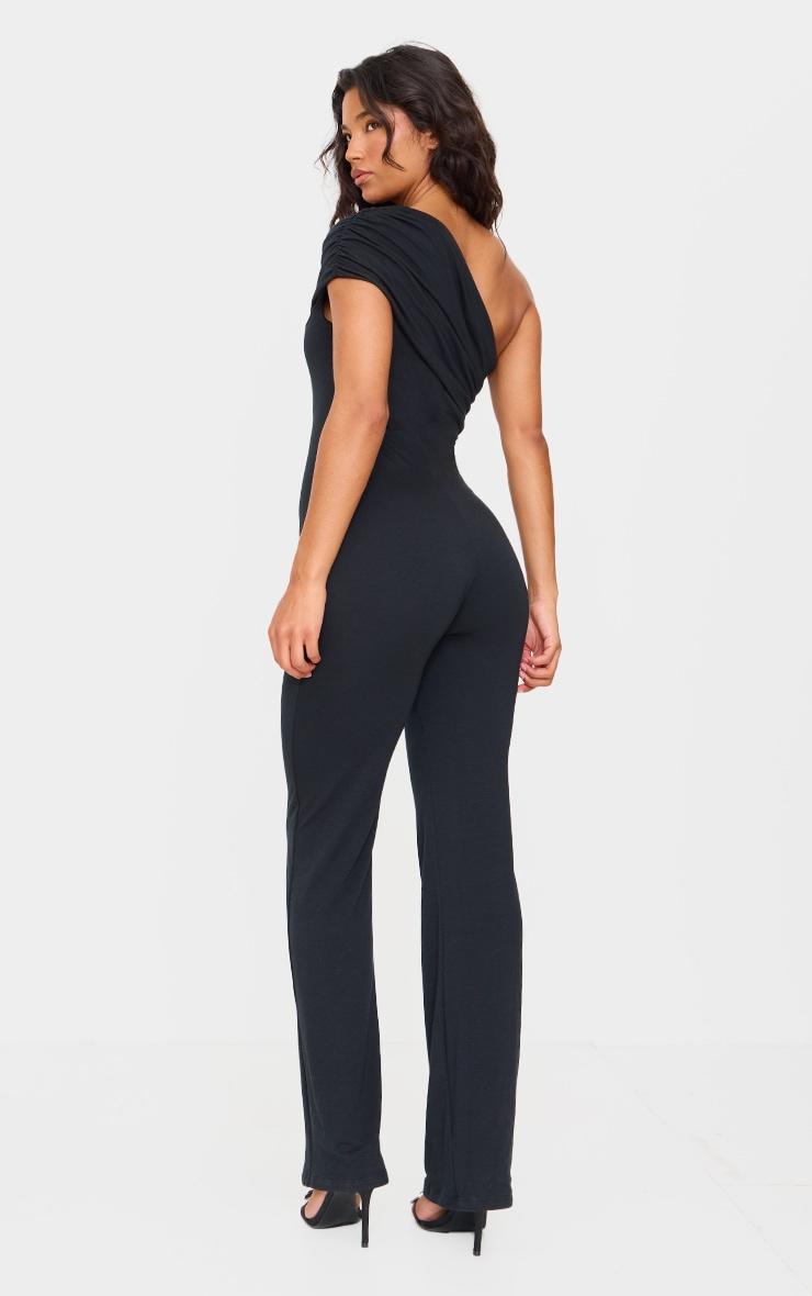 Black Double Layer Contour Jersey Asymmetric Ruched Detail Jumpsuit Product Image