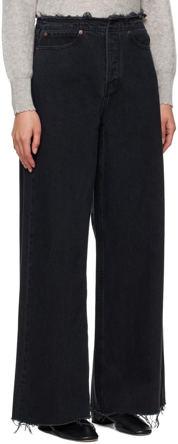 FRAME Le Low Baggy Wide Leg Trimmed Jeans Pants In Black Product Image