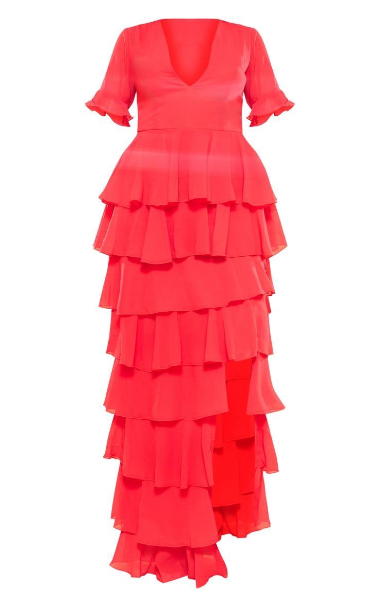 Red Chiffon Ruffle Layer Maxi Dress Product Image