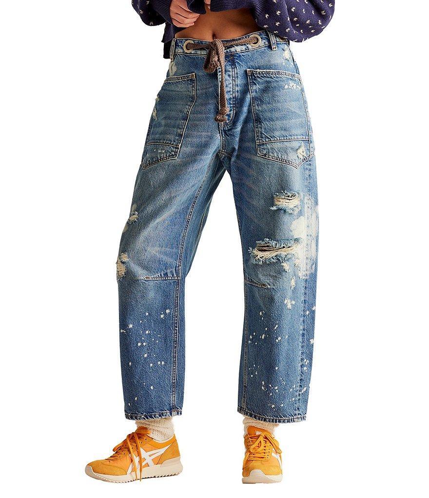 Free People Moxie Distressed Low Rise Pull-On Barrel Jeans product image