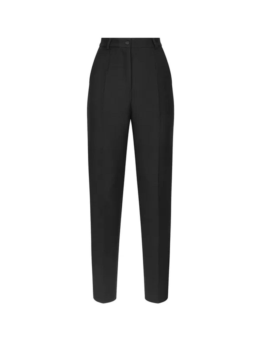 DOLCE & GABBANA Tailored Wool Gabardine Tuxedo Pants In Black Product Image