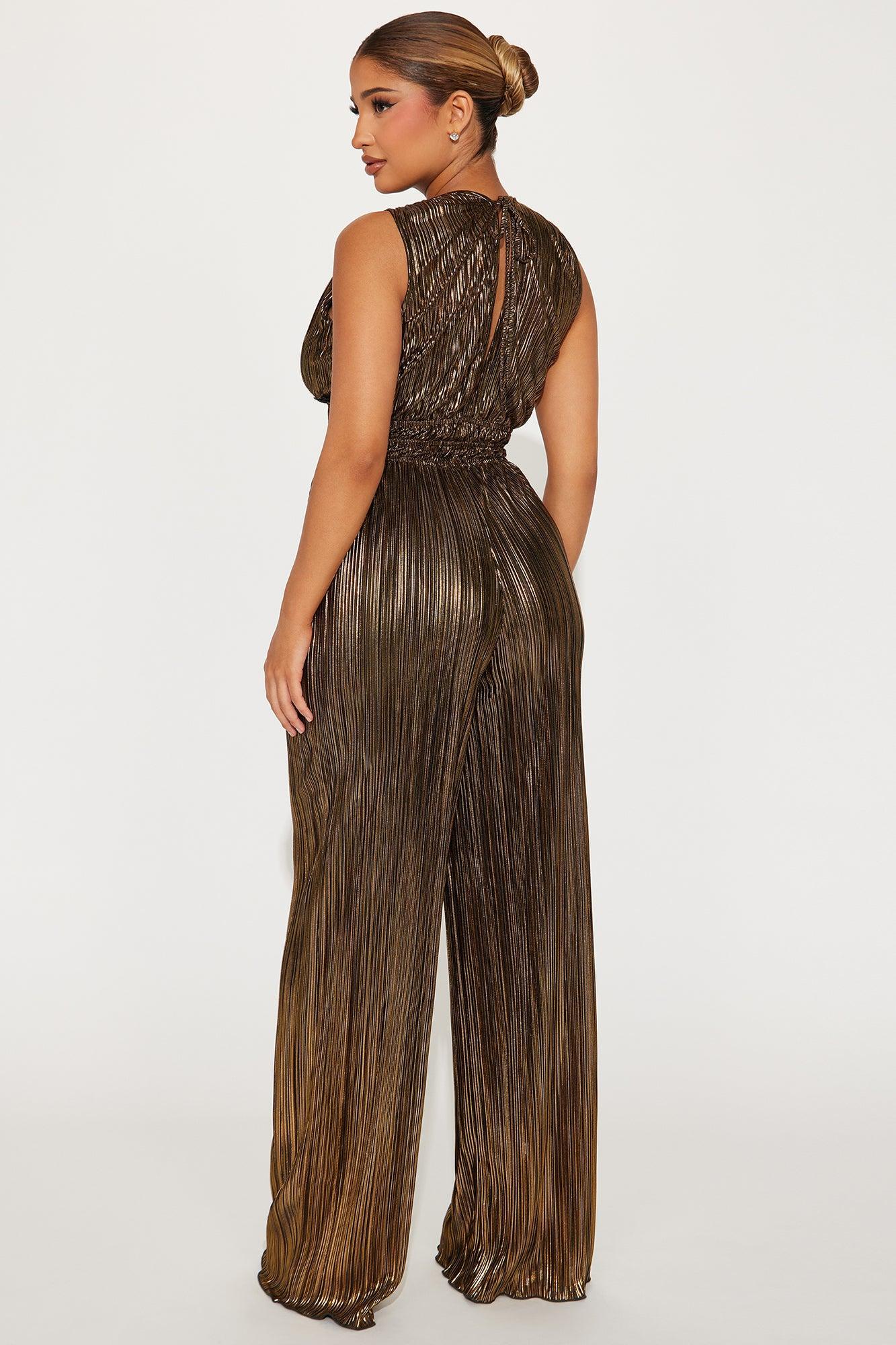 Cassidee Plisse Jumpsuit  - Black/Gold Product Image