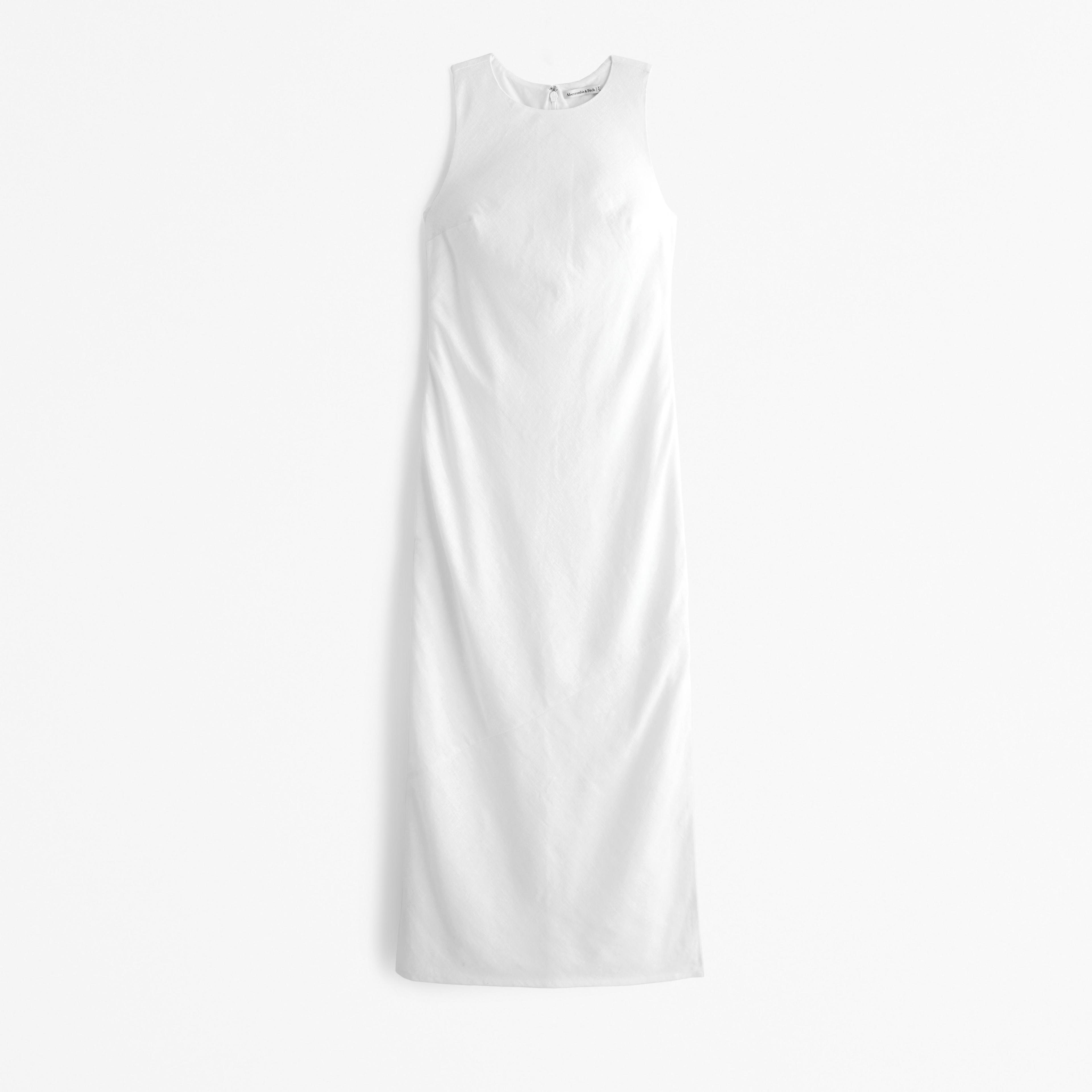 High-Neck Linen-Blend Maxi Dress Product Image